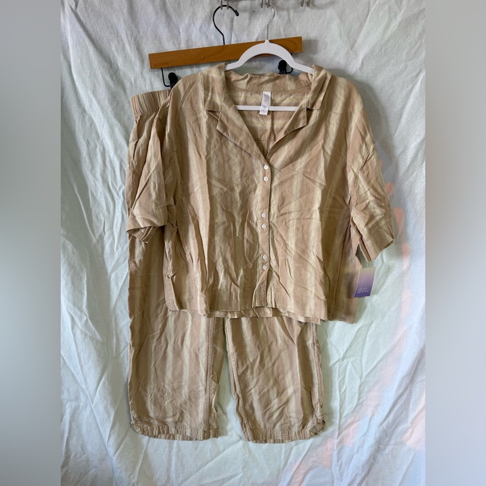 Stars Above Beige Striped Pajama Set